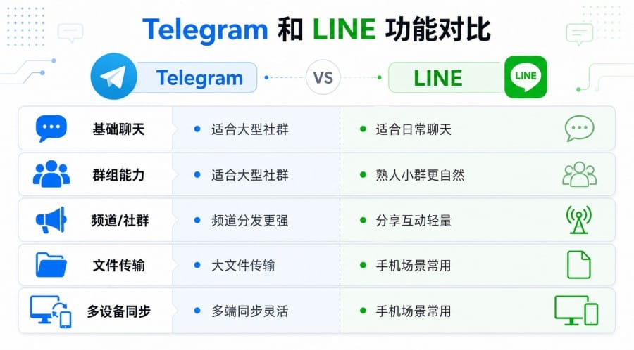 Telegram 和 LINE 区别是什么?功能、安全与使用场景对比 配图 3