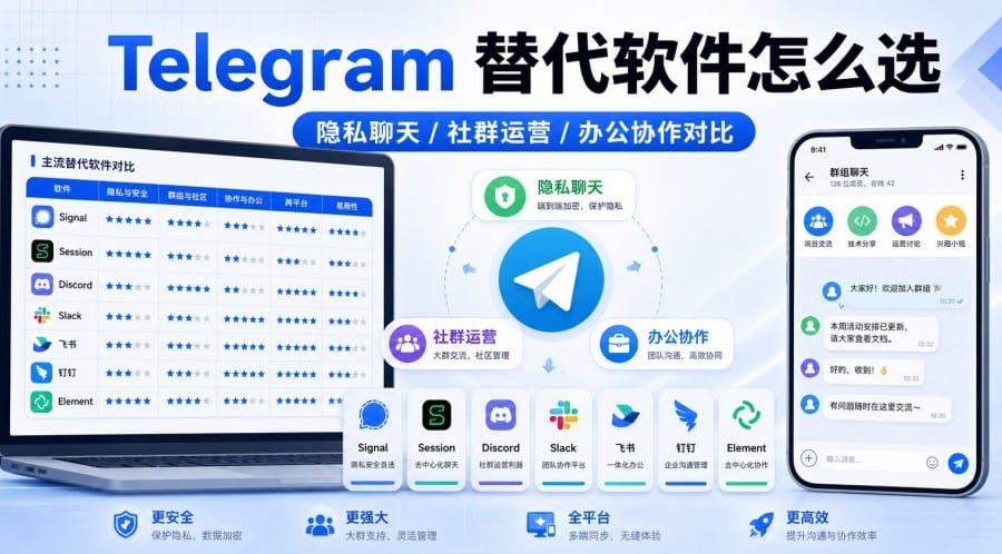 Telegram 替代软件怎么选?隐私聊天、社群运营与办公协作工具对比 第 1 张正文图